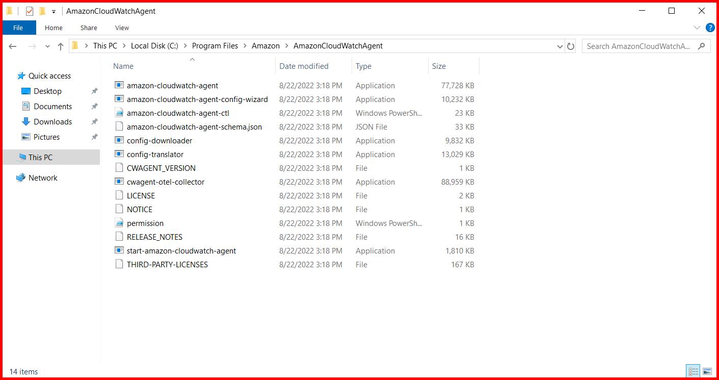 Picture showing the AmazonCloudWatchAgent folder created in the EC2 instance